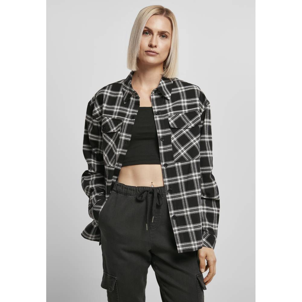 Urban Classics - Oversized Overshirt Bluse - Schwarz/Weiß